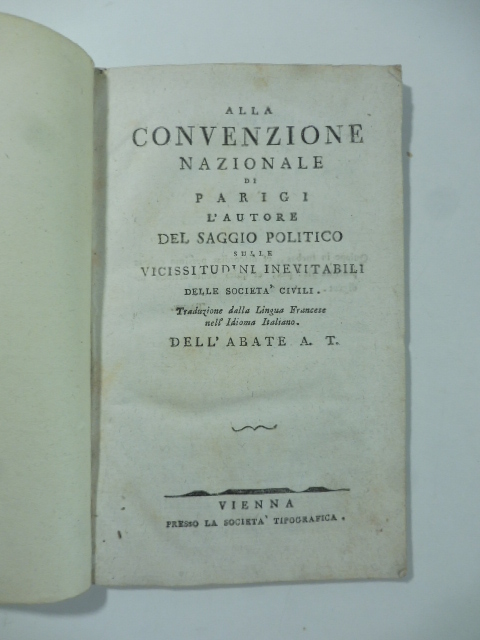 Alla Convenzione nazionale di Parigi l'autore del saggio politico sulle vicissitudini inevitabili delle società civili